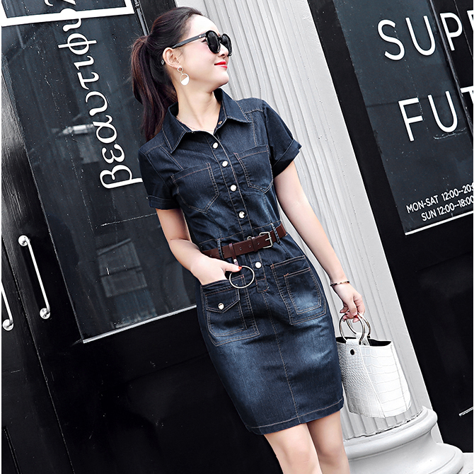 ĐẦM JEAN BODY CỔ SƠ MI PHỐI TÚI - NJ128